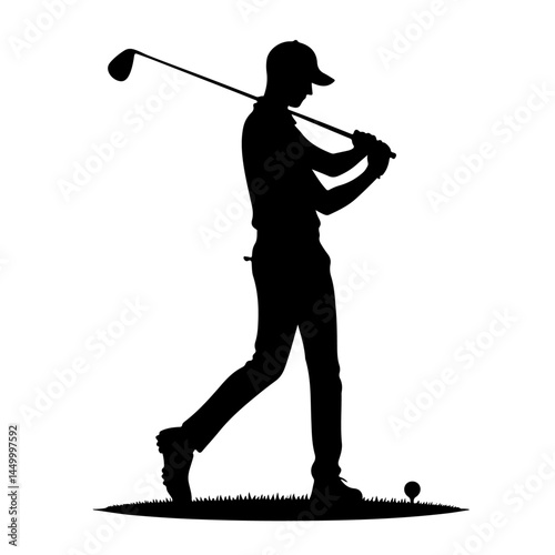 Golfer Swinging Club Silhouette for Golf and Sportsmanship Design