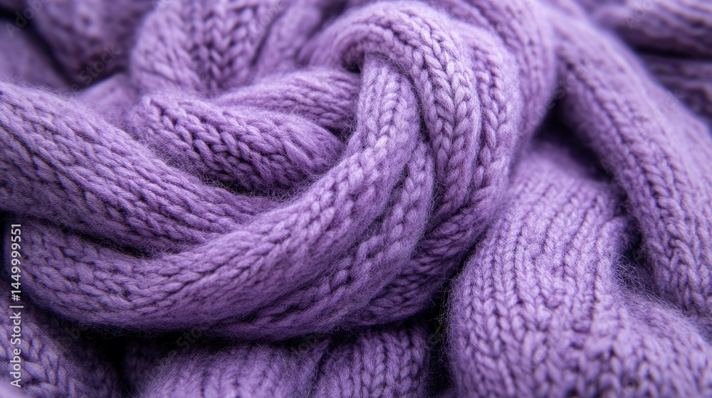 Fototapeta premium Close-up view of intricate purple cable knit texture.