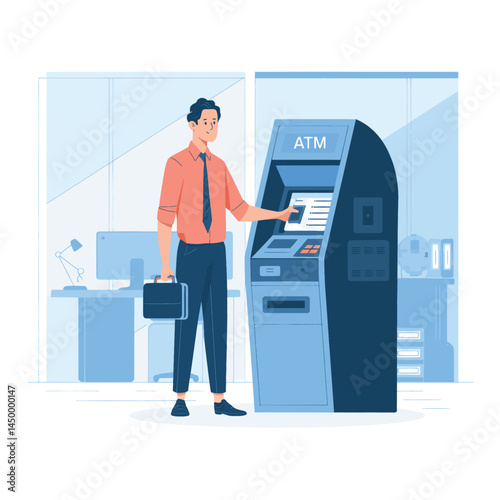 businessman withdrawing money from Automatic Teller Machine design flat