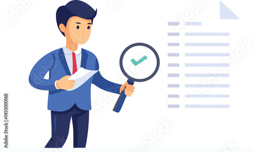 A businessman concept illustration shows a doctor person at their office job with a stethoscope and clipboard for information presentation, a sign of their work in healthcare