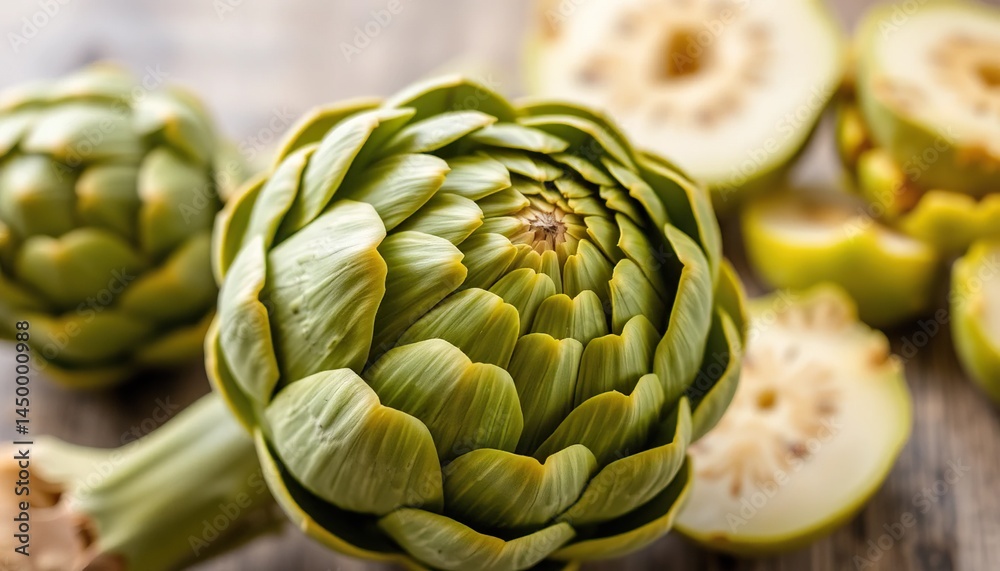 Obraz premium Fresh artichoke head close-up