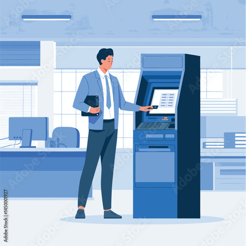 businessman withdrawing money from Automatic Teller Machine flat design
