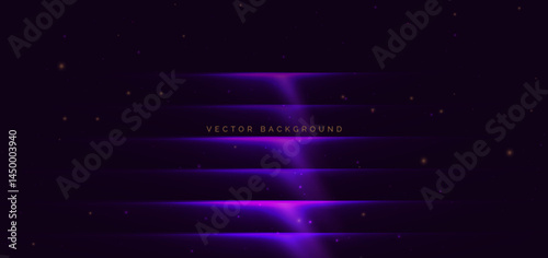 Abstract modern geometric purple glowing horizontal lines background. Technology speed motion movement.