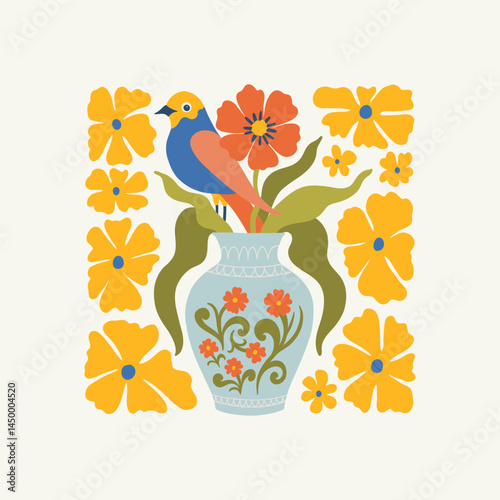 Floral abstract elements. Botanical composition. Modern trendy Matisse minimal style. Floral poster, invite. Vector arrangements for greeting card or invitation design