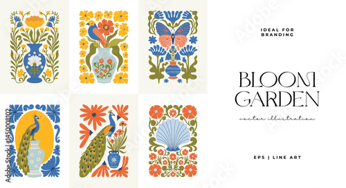 Floral abstract elements. Botanical composition. Modern trendy Matisse minimal style. Floral poster, invite. Vector arrangements for greeting card or invitation design