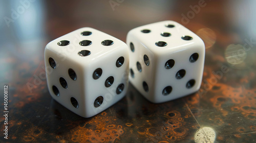 A Moment of Chance: Two Dice Resting on a Wet Surface, Reflecting the Uncertainty and Excitement of Games of Fortune and the Potential for Unexpected Outcomes.