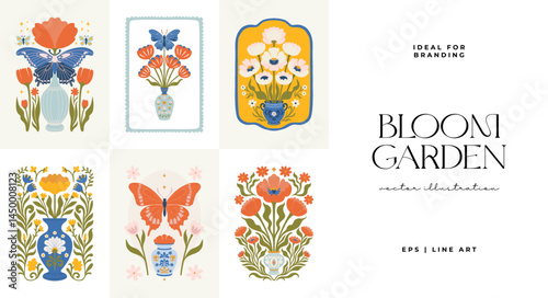 Floral abstract elements. Botanical composition. Modern trendy Matisse minimal style. Floral poster, invite. Vector arrangements for greeting card or invitation design