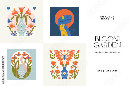 Floral abstract elements. Botanical composition. Modern trendy Matisse minimal style. Floral poster, invite. Vector arrangements for greeting card or invitation design