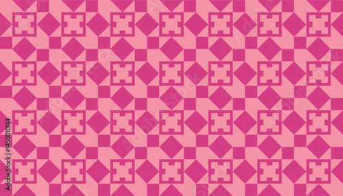 Pixel-style floral tile pattern in pink and fuchsia hues with a symmetrical geometric layout