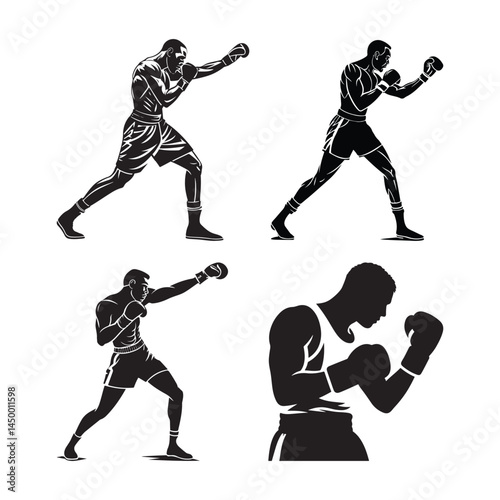 Set of boxing silhouette ,Multiple silhouettes of boxer  vector with white background