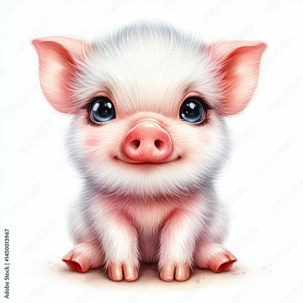 Obraz premium Cute Baby pig in Watercolor Style