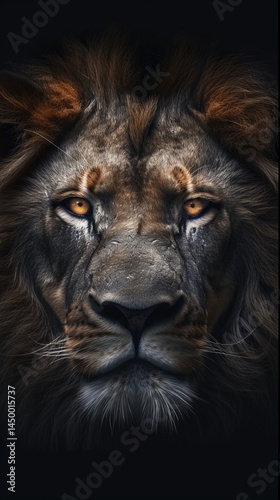 dark lion face dramatic lighting closeup for poster design