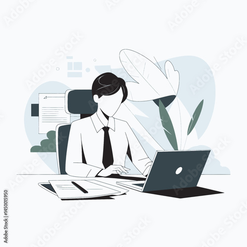 Businessman working with laptop while facing the monitor screen