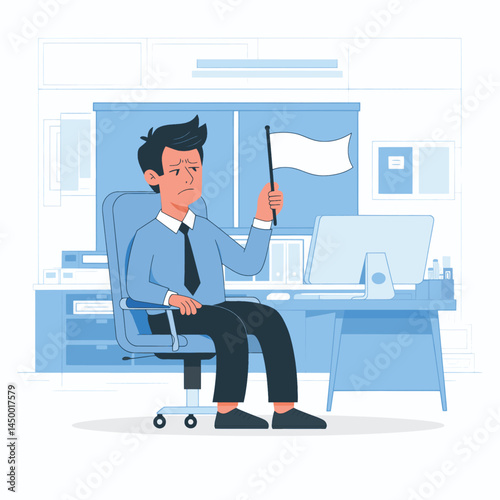 businessmen surrender by waving the white flag design illustration on office background flat