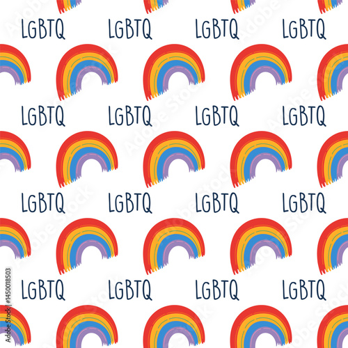 LGBTQ pride rainbows seamless pattern. Happy pride minimalistic background. Hand drawn flat design vector illustration.