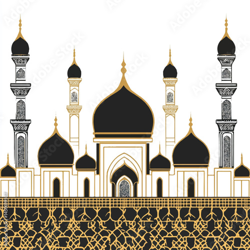 Line art illustration of a mosque with minaret- AI generated