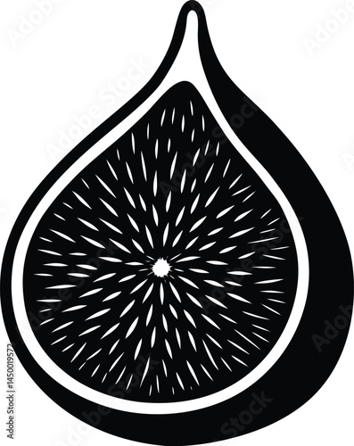 slice of fig with interior exposed on white 
