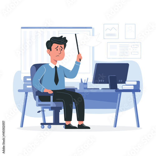 businessmen surrender by waving the white flag flat illustration design on office background