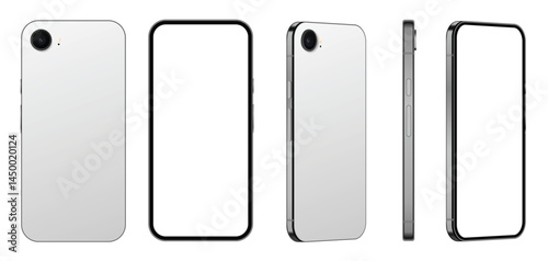 Realistic smartphone mockup. Mobile phone vector with isolated on white background. Device front view. 3D mobile phone with shadow. Realistic, high quality smart phone mockup for ui ux presentation.