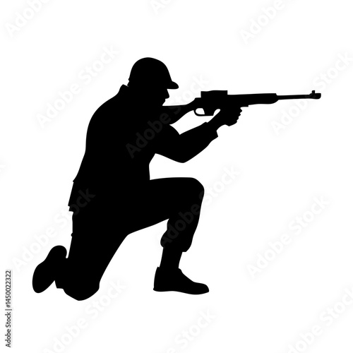 soldier shooting silhouette on transparent background for web and graphic design