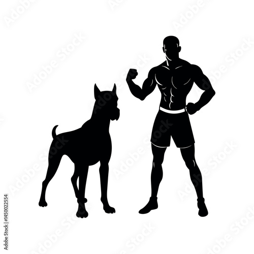 Boxer silhouette in fighting stance for gym art