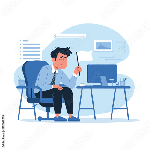 businessmen surrender by waving the white flag on office background design white blue colour