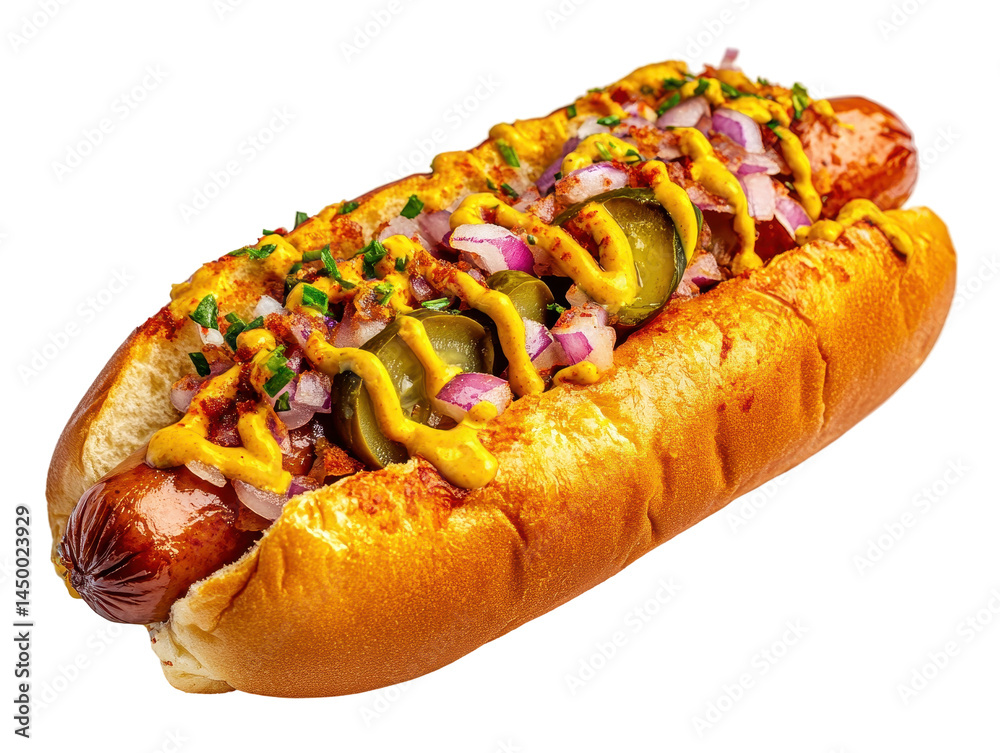 Isolated Hotdog with Pickles and Mustard Isolated Hotdog with Pickles and Mustard
