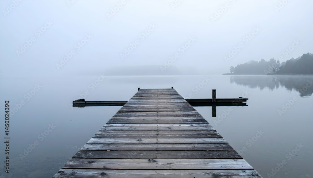 Obraz premium Misty Lakeside Wooden Pier