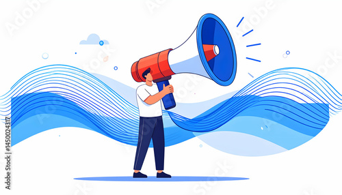 Man Holding Megaphone Making Announcement