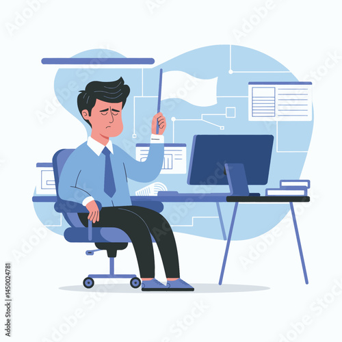 businessmen surrender by waving the white flag on office background flat