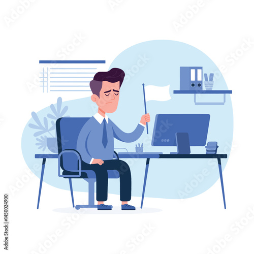businessmen surrender by waving the white flag on office background illustration flat