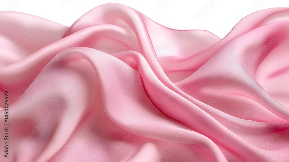 Obraz premium Pink silk or chiffon on a white background, an abstract wave of elegant cloth