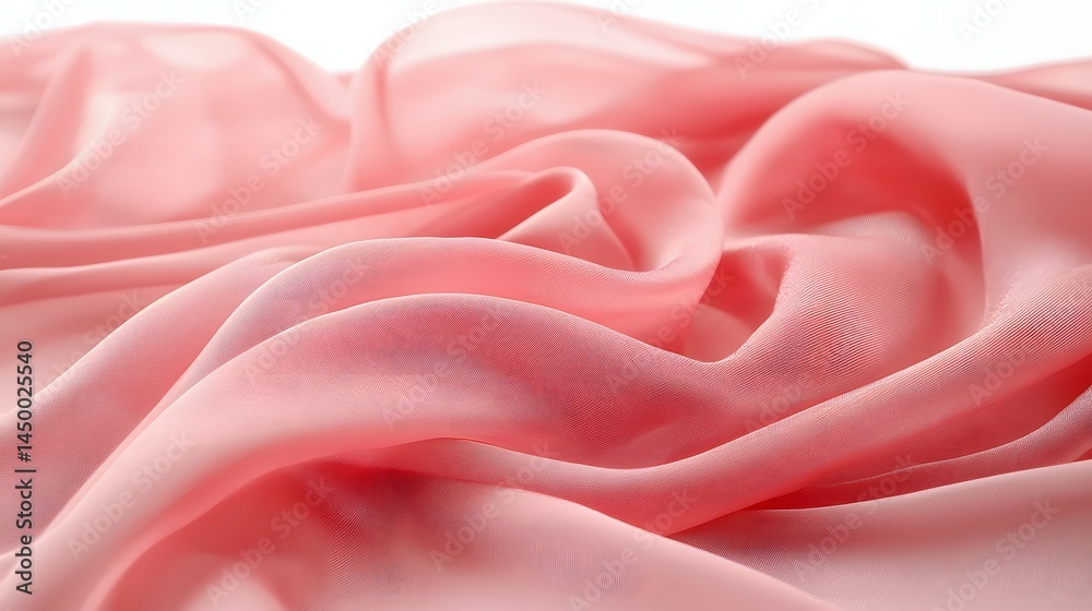 Pink silk or chiffon on a white background, an abstract wave of elegant cloth Pink silk or chiffon on a white background, an abstract wave of elegant cloth