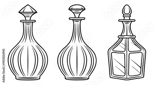 Set of Elegant Decanter Bottles – Hand Drawn Vector Sketch Collection