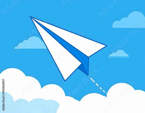 Pixel Art Paper Airplane Flying In Blue Sky