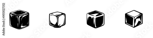 Creative illustrations of ice cubes showcasing different shapes and styles on a clean background