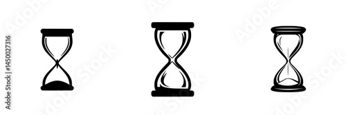 Different styles of hourglass designs showcasing the passage of time in a minimalist format with a blank background