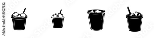 Unique collection of black cups with ice showcasing various sizes and designs for creative beverage presentation