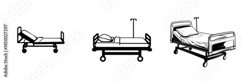 Different designs of hospital beds showcasing various features for patient care