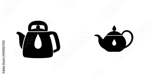 Stylish black silhouette design of a kettle and teapot in modern graphic art