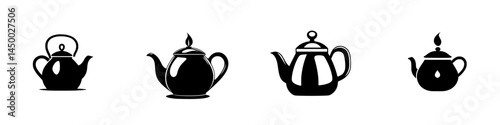 Various silhouettes of teapots showcasing diverse designs and styles for tea enthusiasts in a minimalist illustration