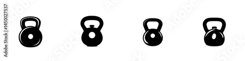 Various kettlebell silhouettes in different positions on a white background for fitness and workout representation
