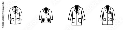 Different styles of lab coats laid out in a neat row for various scientific and medical professions in a clean design
