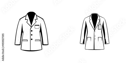 Simple illustrations of two types of lab coats used in scientific and medical environments