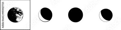 Lunar phases illustrating the transition from full moon to new moon at night in the sky