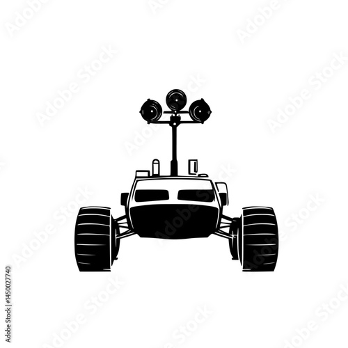 Remote-controlled rover explores rocky terrain for scientific research during the daytime in a remote location