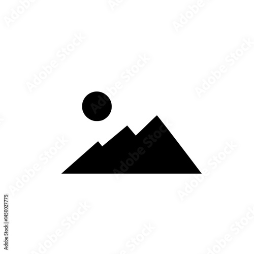 Beautiful black and white mountain silhouette with a sun above at sunset showcasing nature's tranquility and simplicity