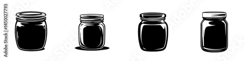 Four different glass jars with varying shapes and lid styles set against a plain background