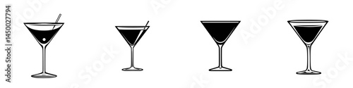Variety of cocktail glasses showcasing different styles and shapes at a cocktail bar during evening hours