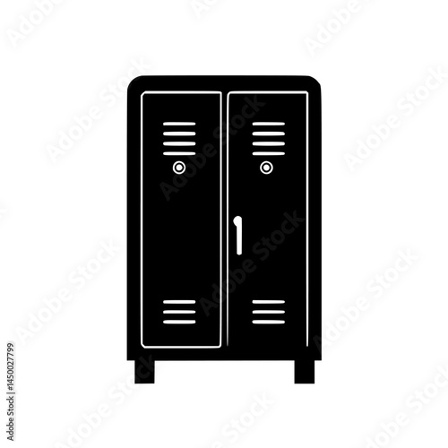 Black metal locker with double doors and ventilation design in a minimalist style